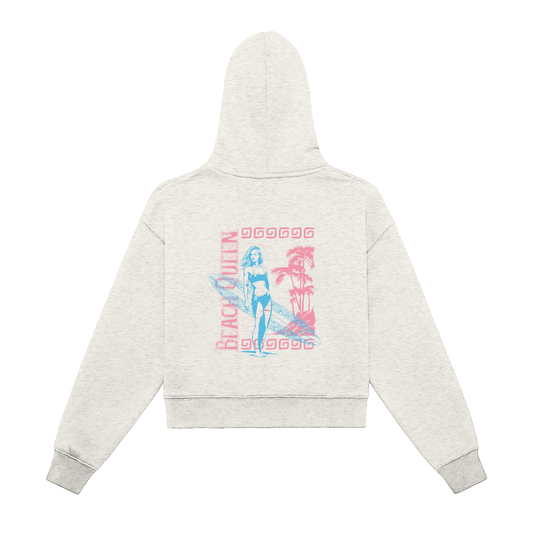 Fleeced Zip-Up Cropped Hoodie