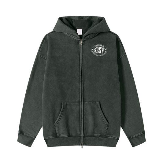 Snow Washed Zip-Through Fleece Hoodie