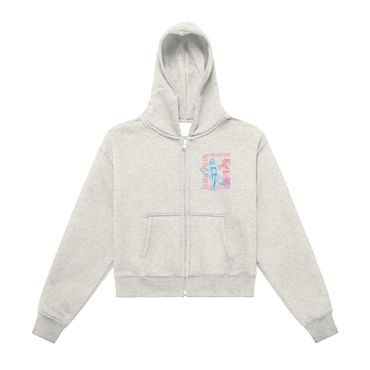 Fleeced Zip-Up Cropped Hoodie